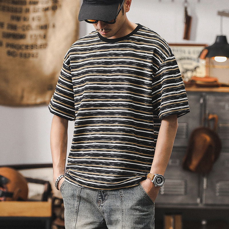 杰雷諾美式復古男士T恤短袖男款夏季雲彩棉寬鬆大碼男裝半袖衣服