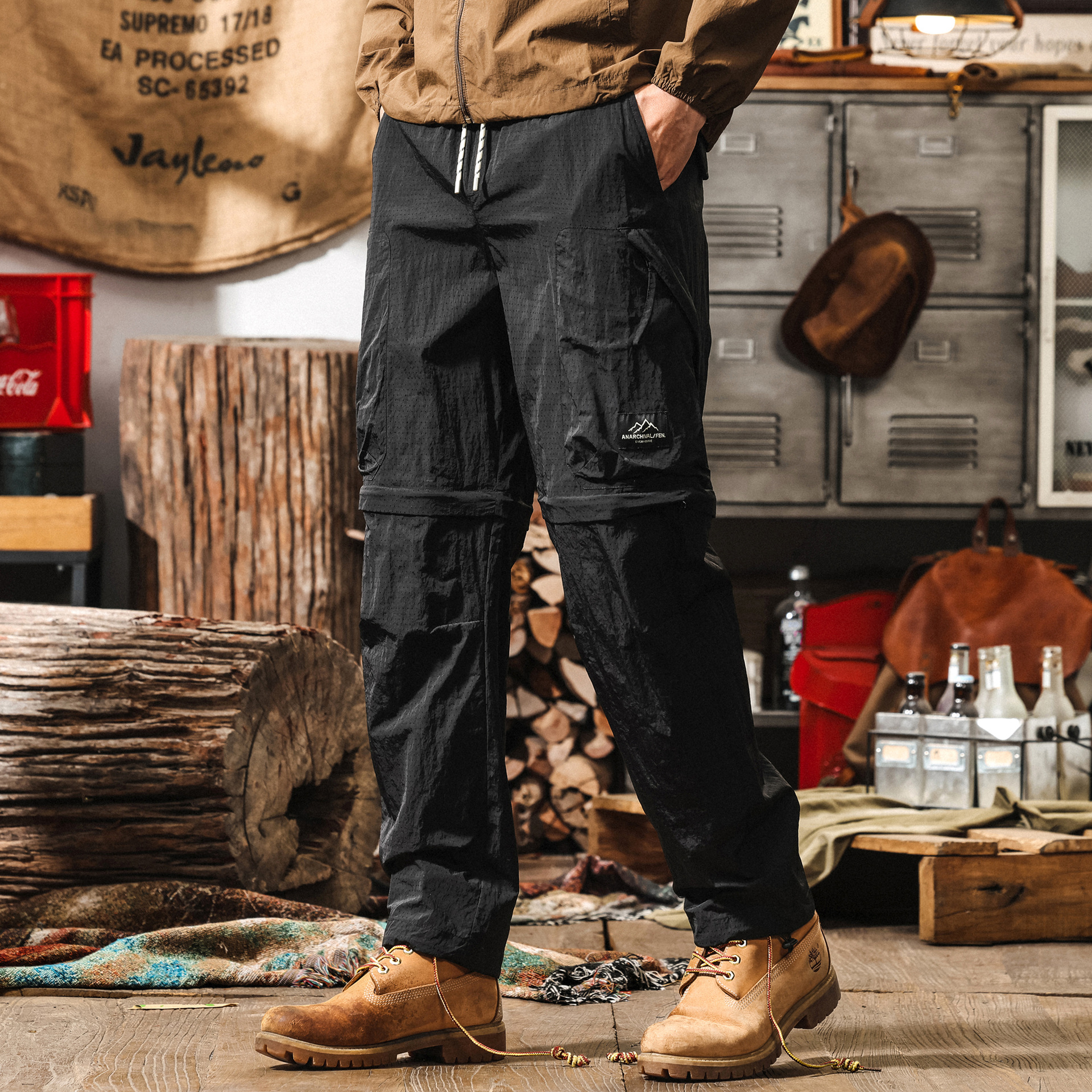 山系機能可拆卸工裝褲子男夏季薄款冰絲速幹褲寬鬆戶外徒步休閒褲