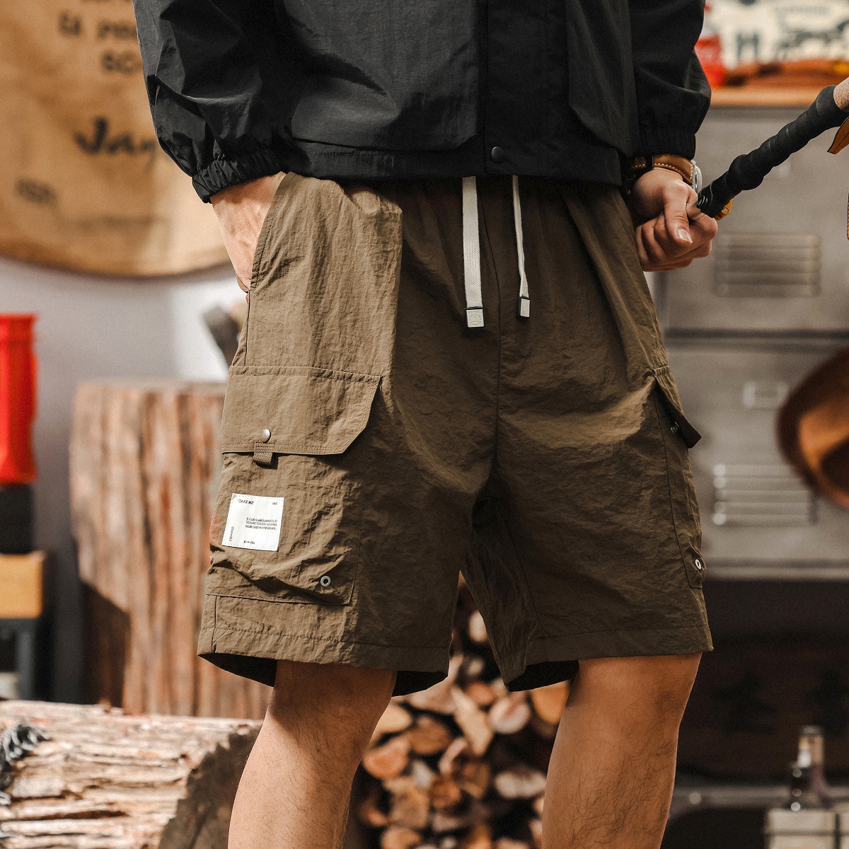 美式復古戶外工裝短褲男夏季薄款冰絲速幹寬鬆直筒潮牌休閒五分褲