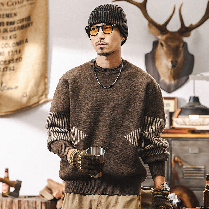 美式復古698g重磅毛衣男冬季加厚針織衫寬鬆2025新款男士秋冬外套