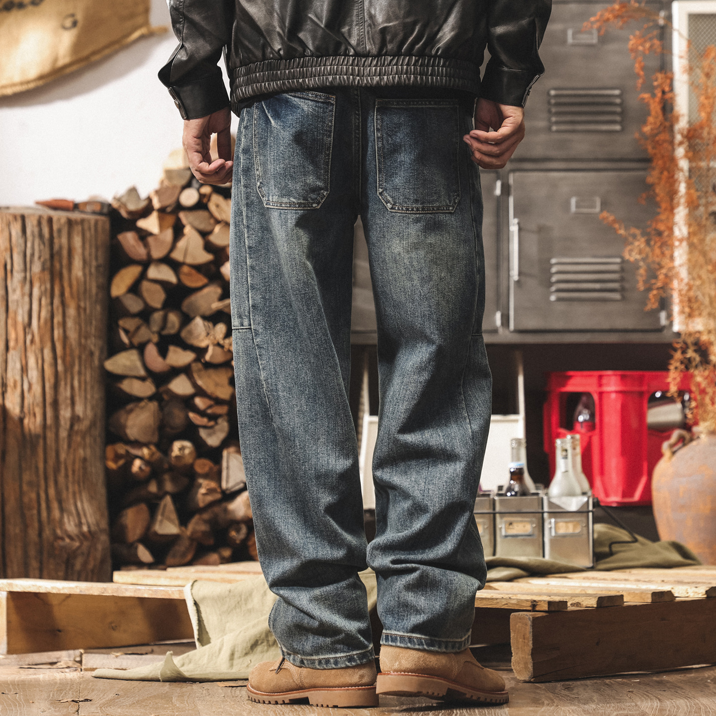 美式復古水洗彎刀牛仔褲男直筒2025新款潮流男士褲子寬鬆休閒長褲