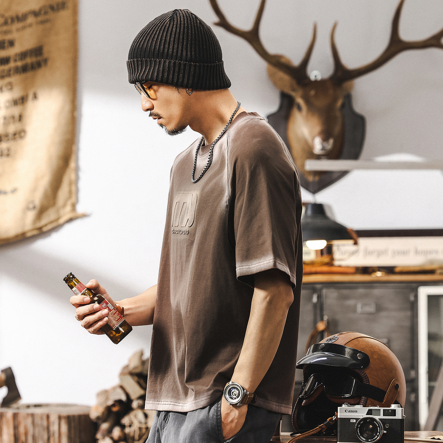 美拉德復古酵素水洗重磅T恤男短袖夏季美式潮牌寬鬆休閒上衣T男裝