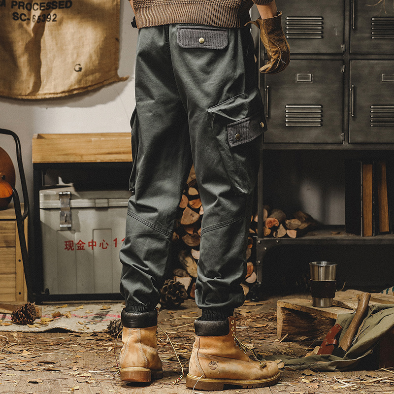 杰雷諾美式復古工裝褲男潮牌2023年秋冬款寬鬆直筒束腳休閒褲子男