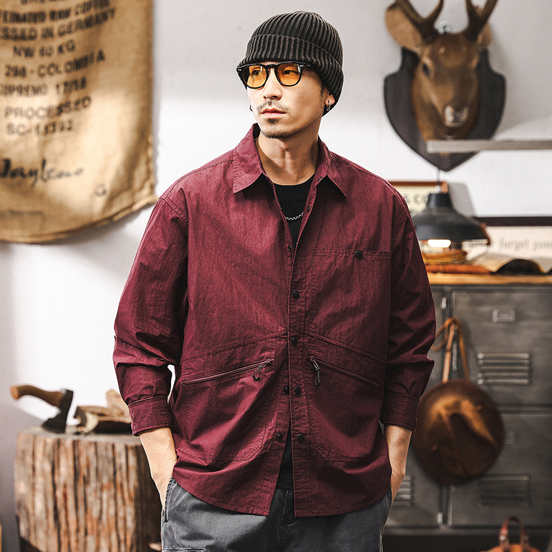 輕戶外通勤薄款工裝襯衫男長袖秋季2025新款潮牌襯衣外套寬鬆上衣
