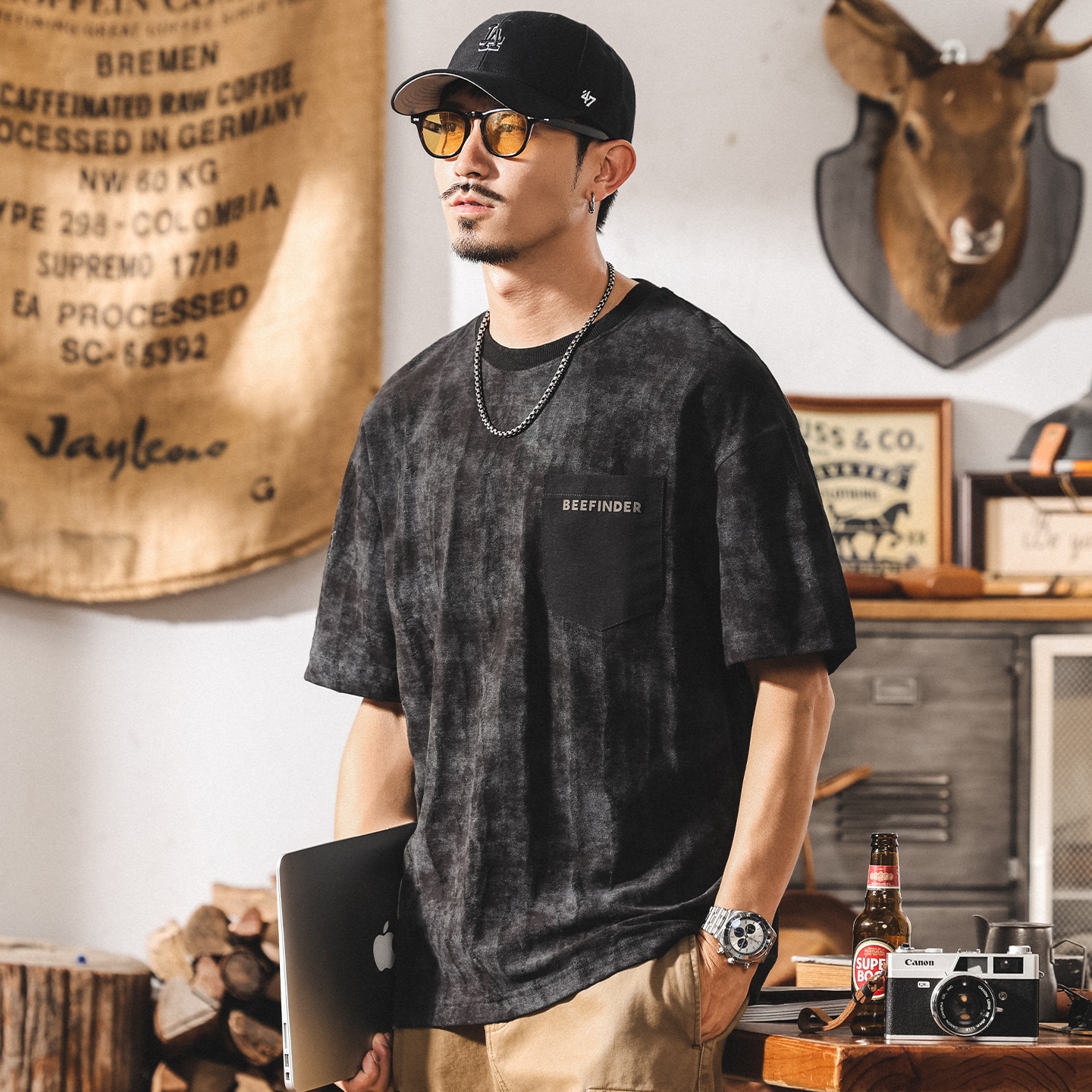 夏季新款T恤男夏季男士短袖2025寬鬆大碼輕奢提花美式休閒體恤潮T