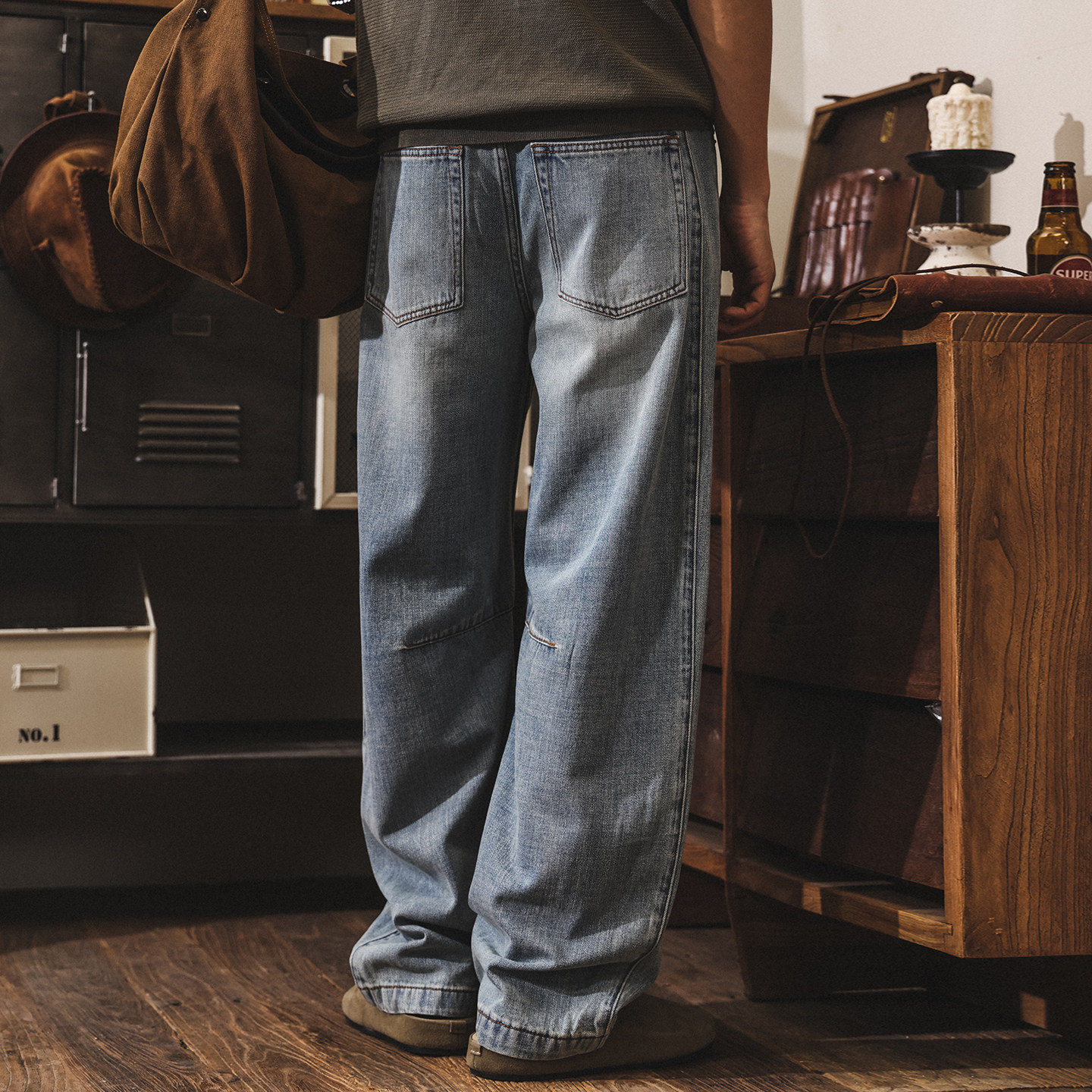 美式復古彎刀牛仔褲男士春季2026新款重磅潮流休閒褲男寬鬆闊腿褲