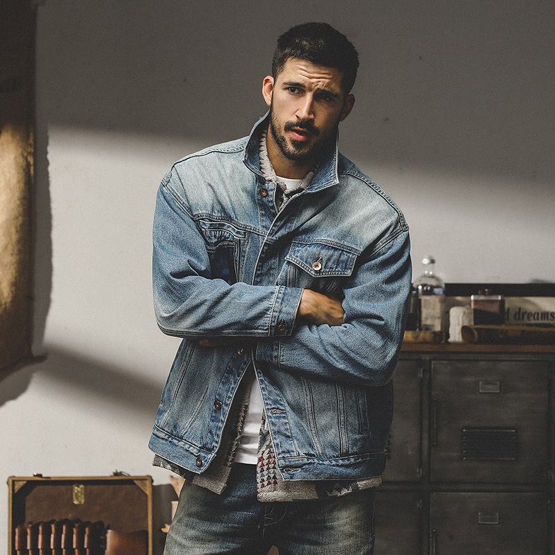 美式經典復古牛仔外套男秋冬款水洗做舊寬鬆潮流休閒男士工裝夾克