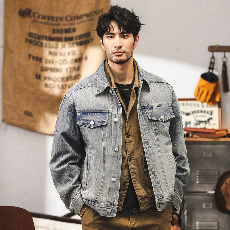 美式復古工裝牛仔外套男秋季2024新款潮牌痞帥寬鬆潮流休閒夾克男