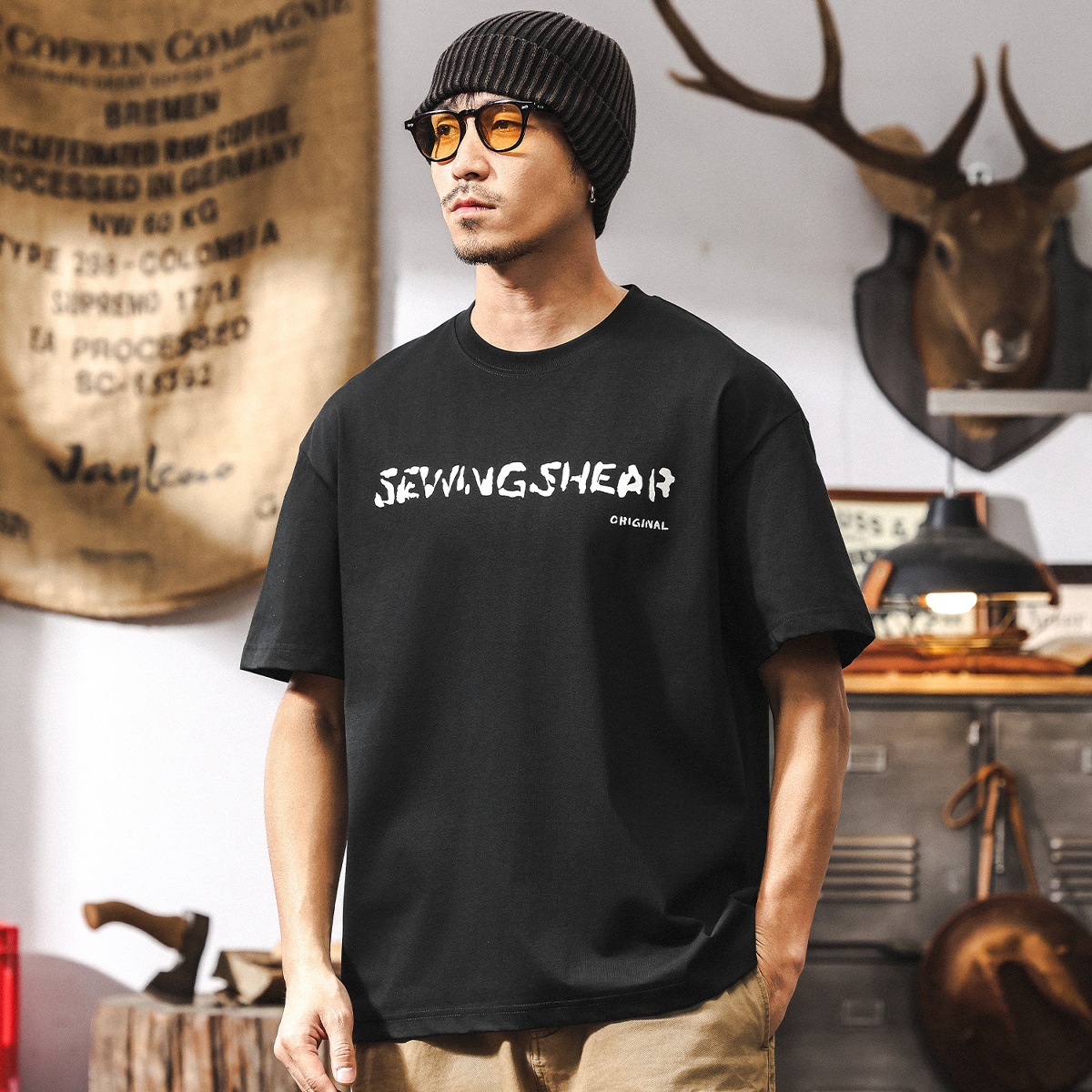 夏季涼感索羅娜T恤男短袖2025新款美式潮牌絨面印花寬鬆男士上衣