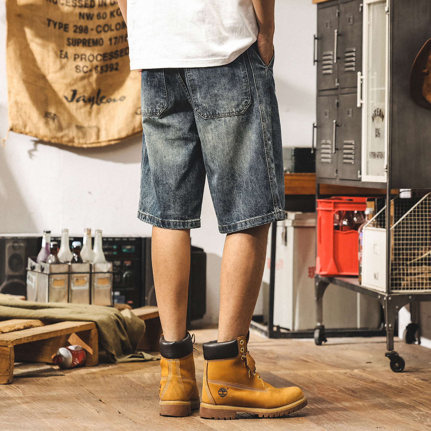 美式復古水洗牛仔短褲男夏季潮牌新款直筒五分褲男款寬鬆休閒中褲