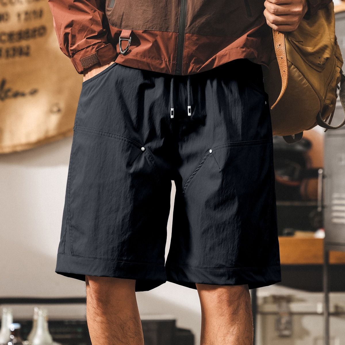 美式復古卡其色工裝短褲男夏季新款戶外速幹五分褲寬鬆潮牌中褲子