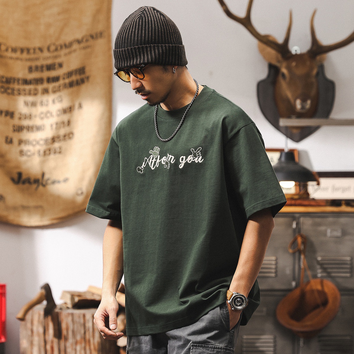 美式復古短袖男夏季300g重磅T恤男2025新款潮牌寬鬆刺繡上衣