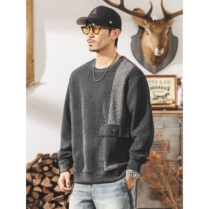美式復古360g重磅秋季新款提花針織衛衣男2025新款潮流寬鬆上衣男