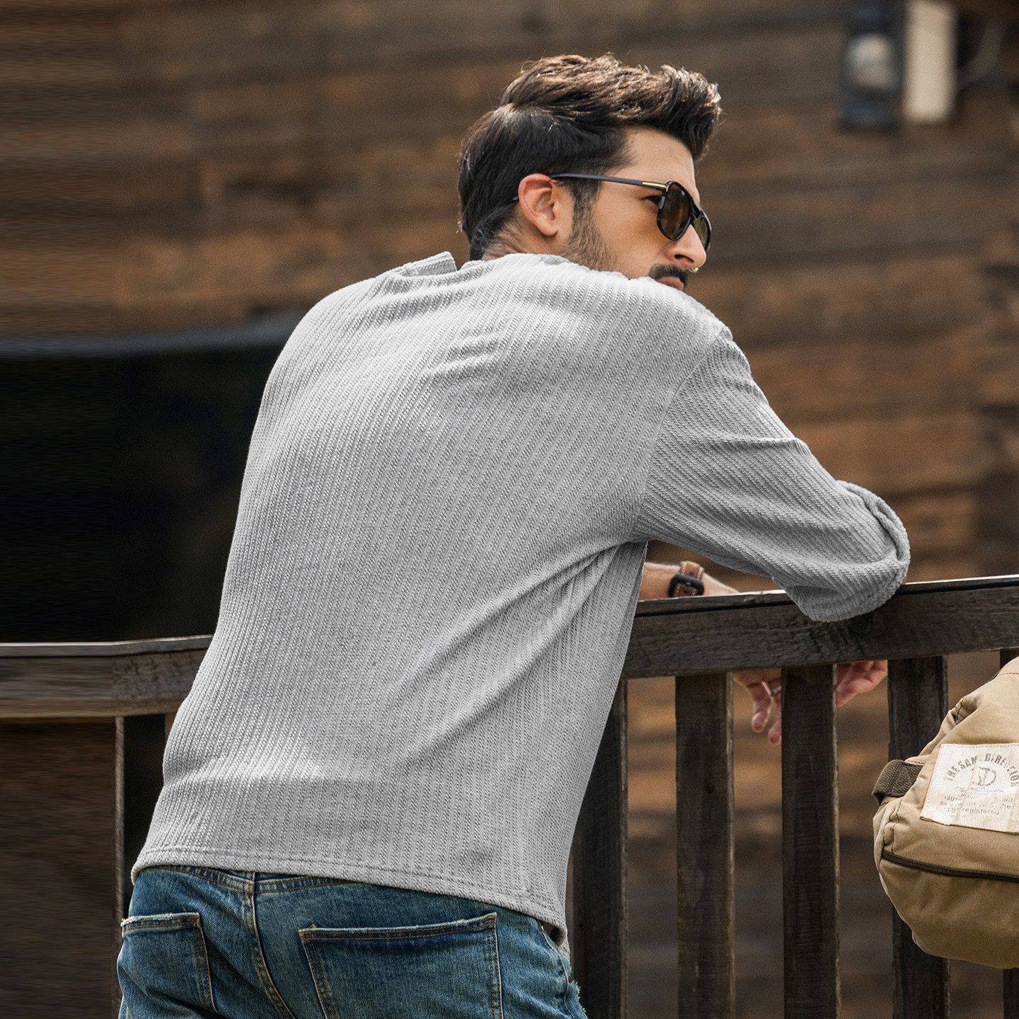 美式復古長袖T恤男春季新款重磅潮牌麻花針織衛衣男春秋休閒上衣