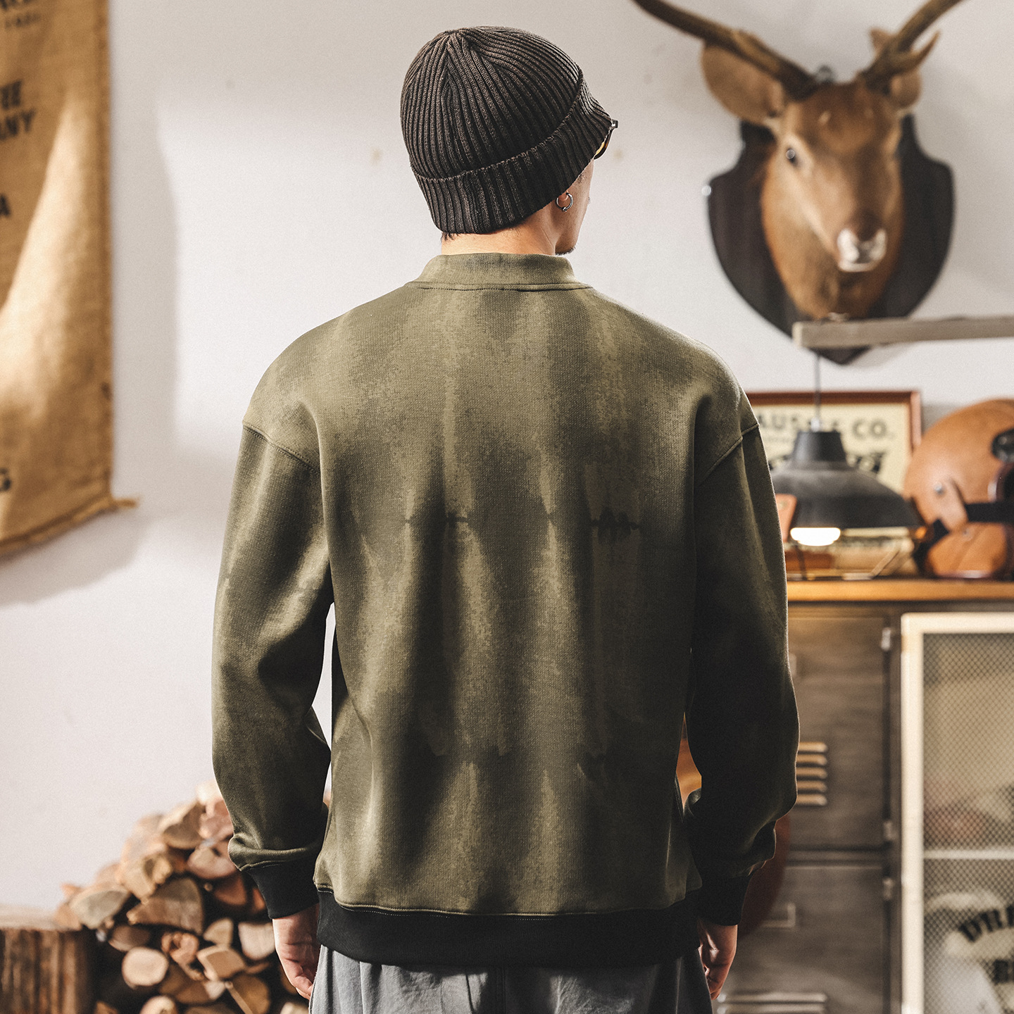 美式復古麂皮絨360g重磅衛衣男春秋款潮牌髒染寬鬆假兩件男士上衣