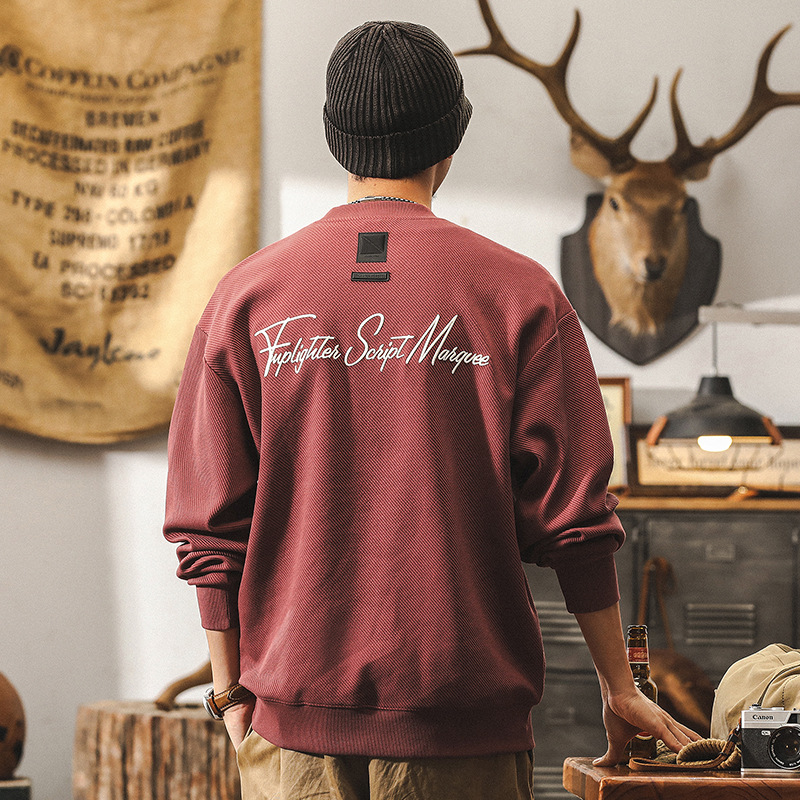 美式復古360g重磅斜紋肌理感衛衣男秋季潮牌寬鬆簡約帥氣刺繡上衣