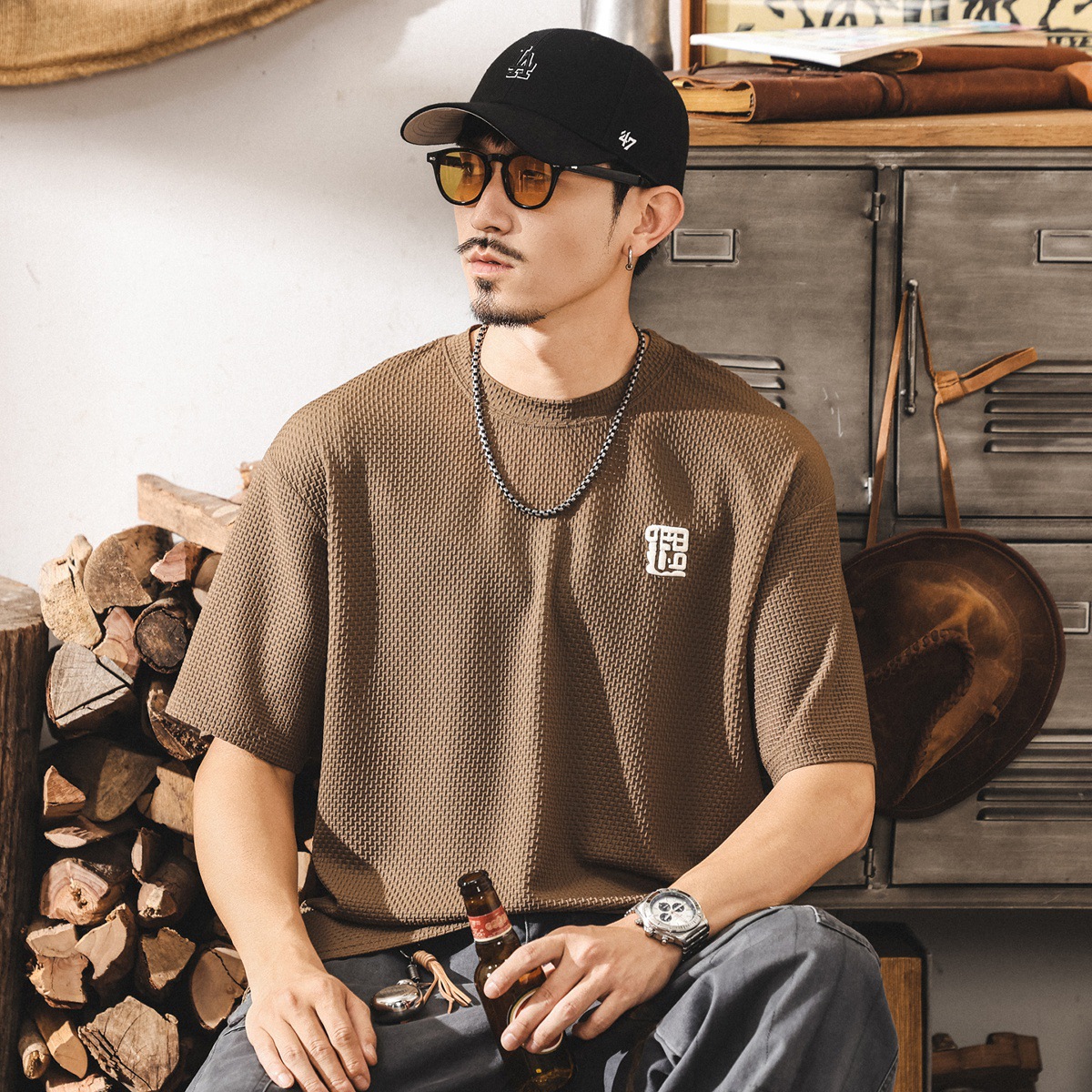 冰絲涼感抑菌男士t恤短袖夏季2025新款寬鬆速幹防曬休閒半袖上衣