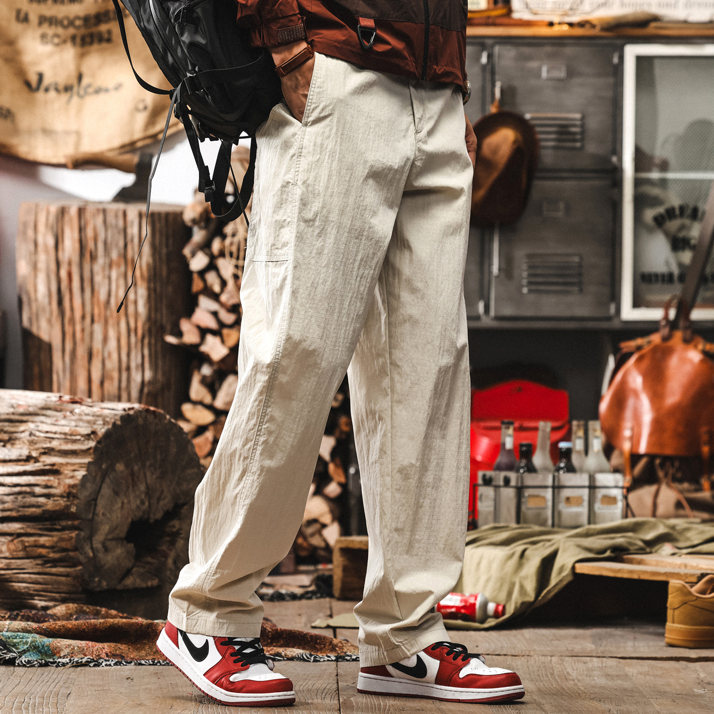 美式復古仿麻休閒褲男夏季寬鬆直筒潮牌男士褲子薄款速幹工裝褲男