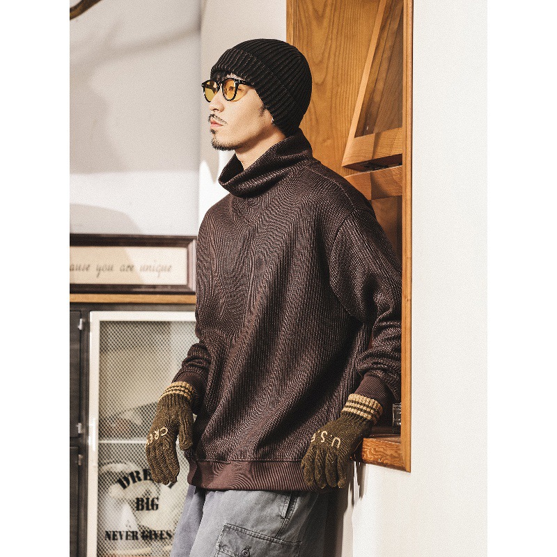 美式復古重磅高領護頸衛衣男春秋潮牌保暖寬鬆打底衫休閒男士上衣