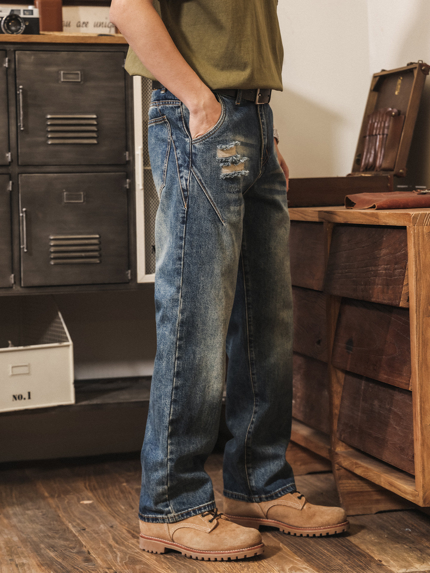 美式復古破洞牛仔褲男款直筒春季2026新款潮牌重磅寬鬆男士休閒褲