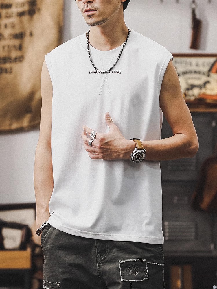 杰雷諾重磅無袖男T恤夏季坎肩運動健身美式背心男士寬鬆大碼體恤