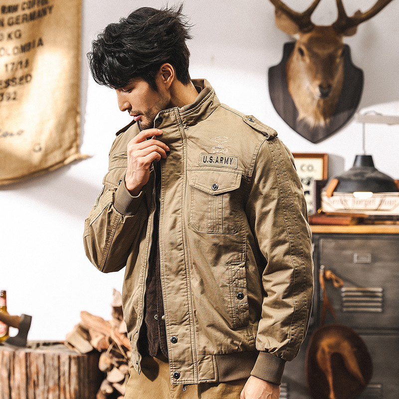 美式復古飛行員夾克棉服外套男秋冬款軍事工裝冬季加絨加厚棉衣男