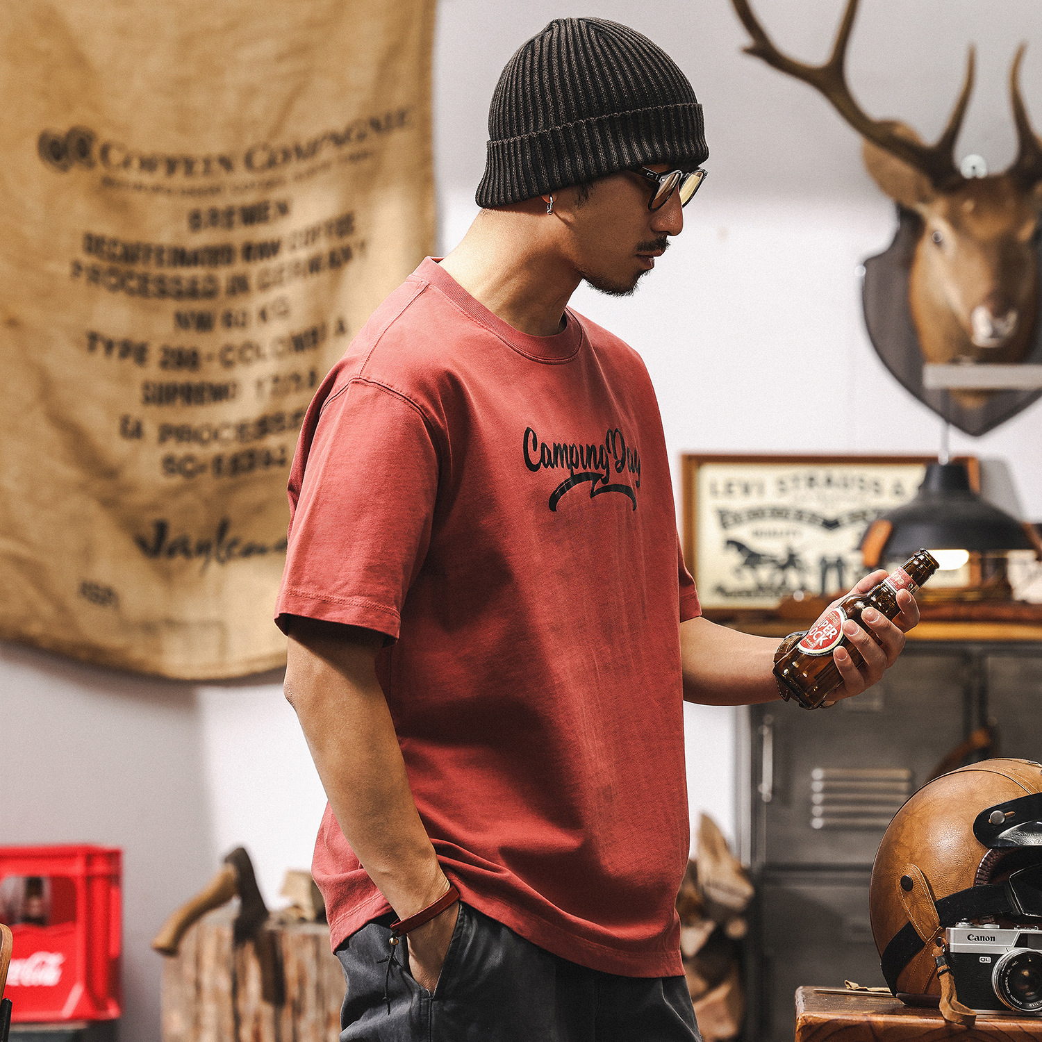 美式復古260g重磅短袖T恤男夏季2025新款潮流膠漿印花休閒上衣男T