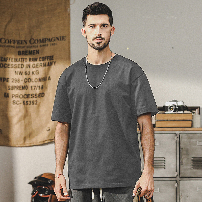 32支雙紗爽滑棉250g重磅基礎純色圓領短袖T恤男夏季寬鬆百搭小白t