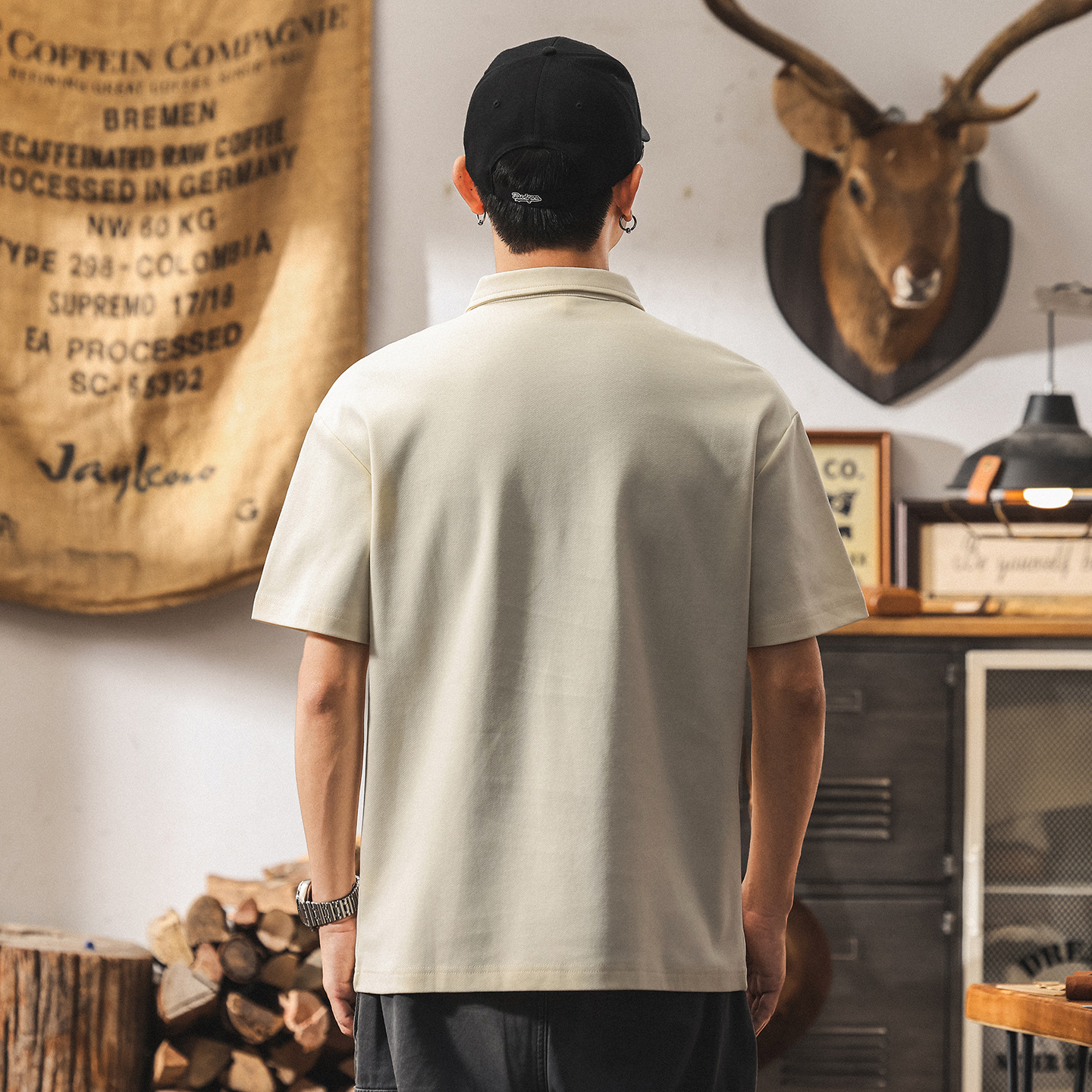 美式潮牌重磅POLO衫男夏季新款撞色條紋短袖t恤寬鬆潮牌翻領體恤