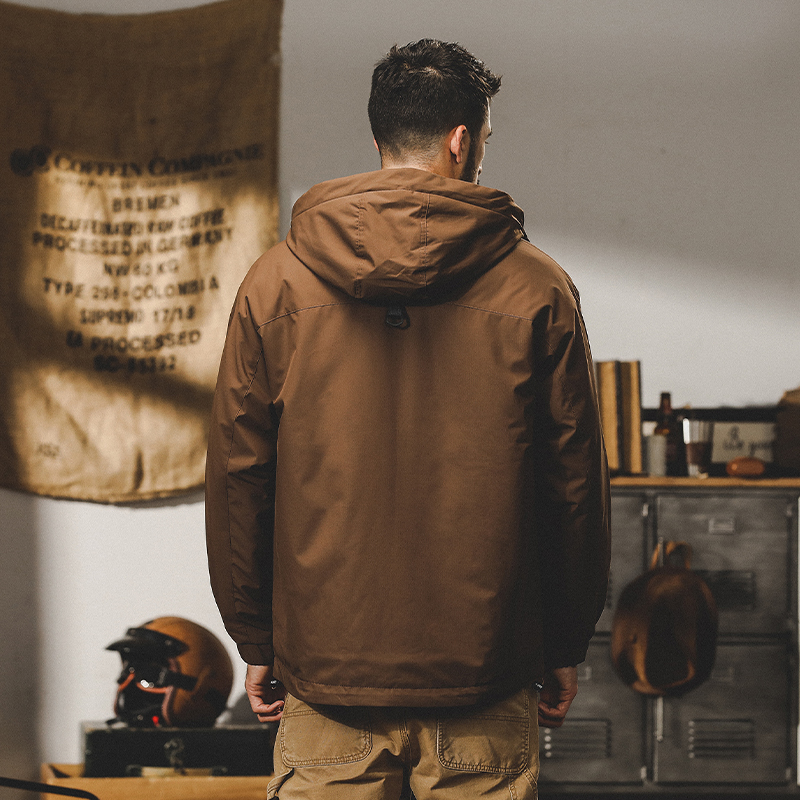 山系連帽衝鋒衣外套男秋冬款城市戶外通勤機能工裝夾克男冬季棉服