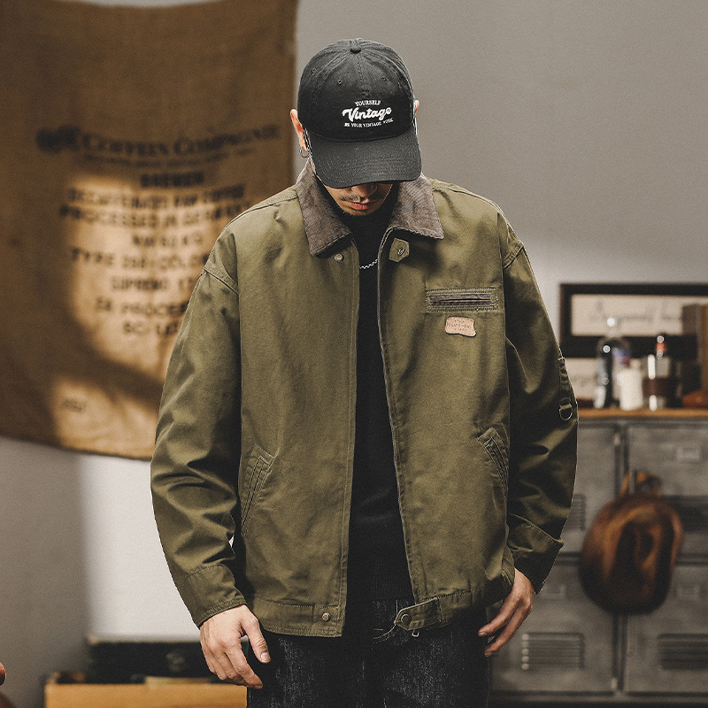 美式重磅復古珠帆布工裝夾克男秋冬款潮牌寬鬆戶外底特律獵裝外套