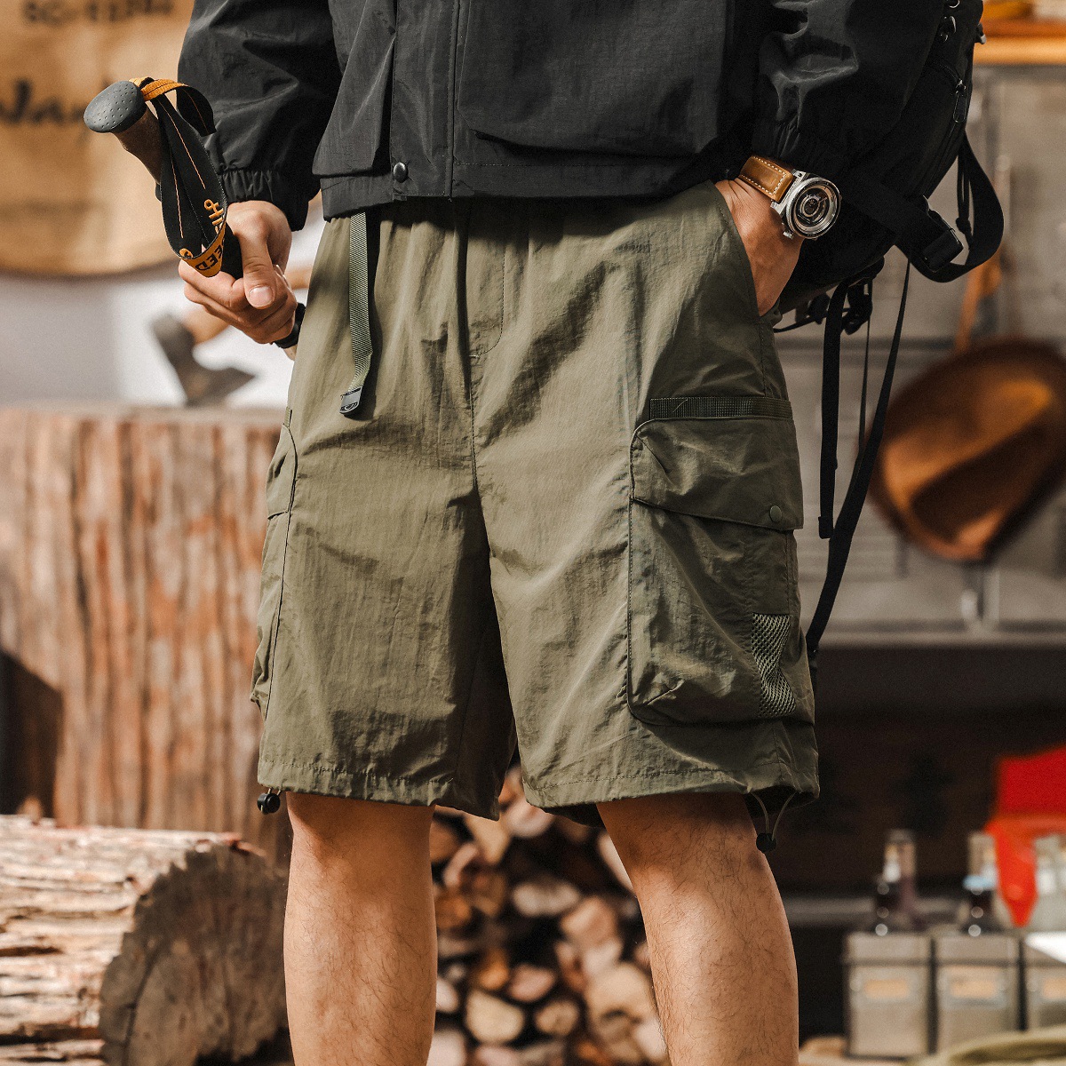 美式復古戶外機能風工裝短褲男夏季2025新款多口袋寬鬆男士五分褲
