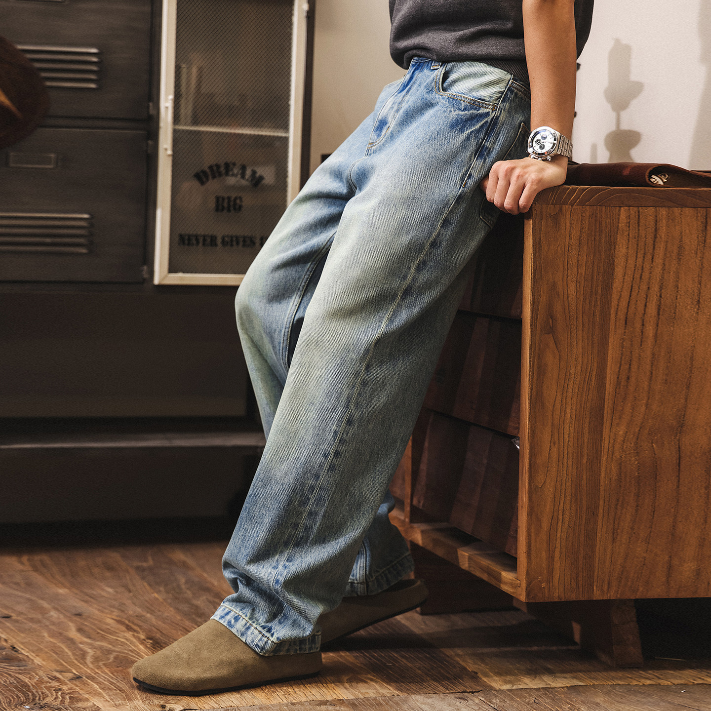 美式復古天空藍水洗牛仔褲男款直筒春季2026新款寬鬆男士休閒褲子