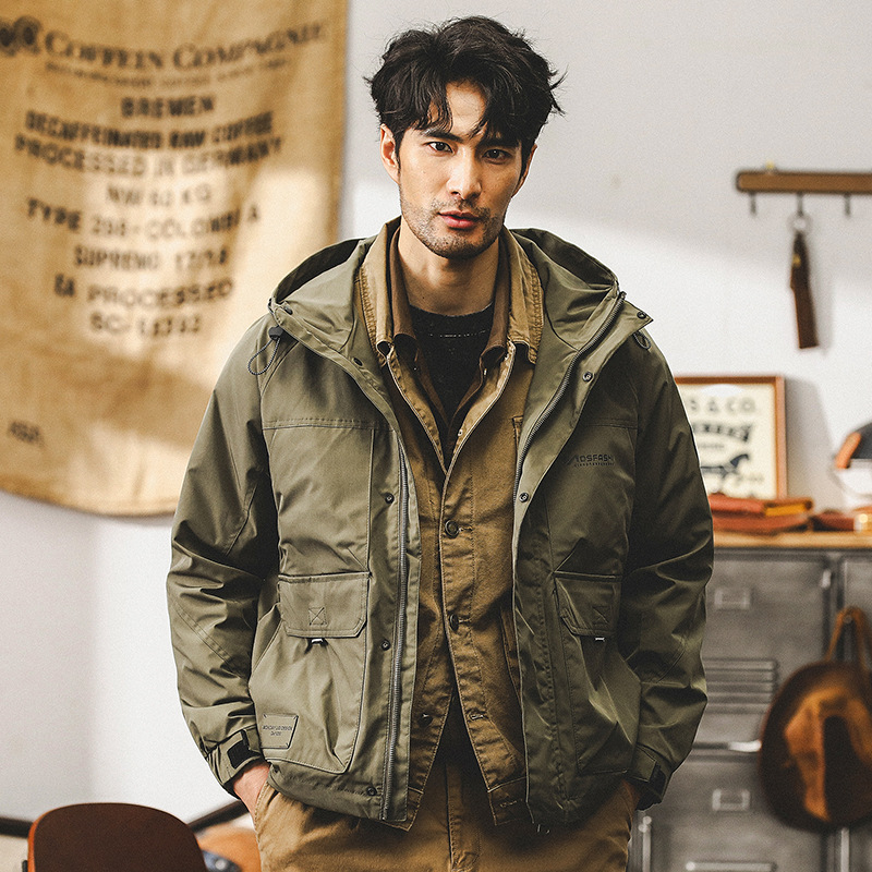 美式復古工裝外套男春秋2024新款連帽衝鋒衣男潮牌石墨烯夾克衣服