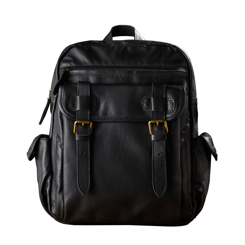 手工牛皮雙肩包男背包女士真皮休閒旅行包電腦包簡約潮流男包女包