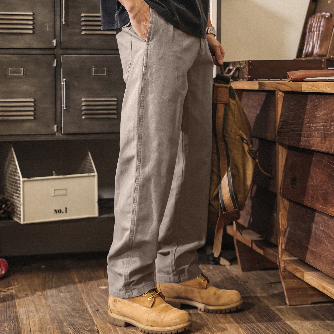 美式復古春季工裝褲子男2026新款潮牌直筒長褲寬鬆卡其色休閒褲男