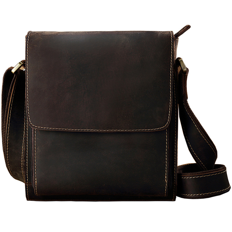 原創瘋馬皮真皮男士包包單肩斜挎牛皮包男簡約商務休閒英倫風時尚