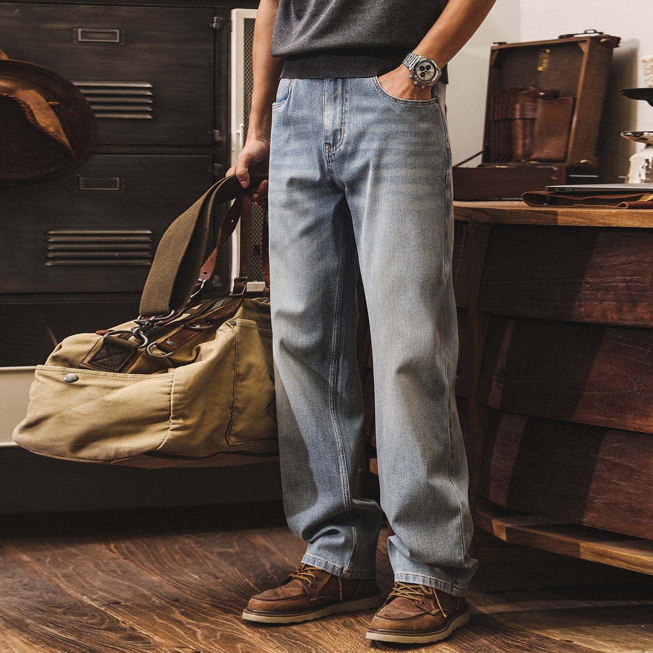 美式復古春季男款牛仔褲彈力直筒2026新款潮牌男士褲子寬鬆休閒褲