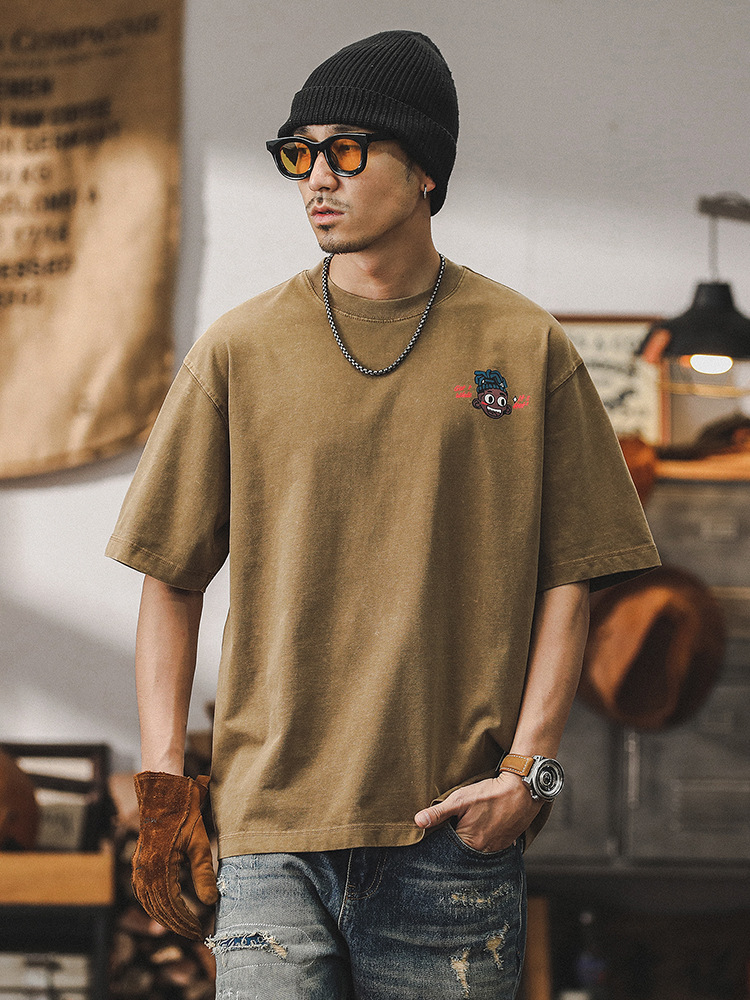 2024新款潮牌短袖男夏季300g重磅T恤男美式復古水洗寬鬆半袖體恤