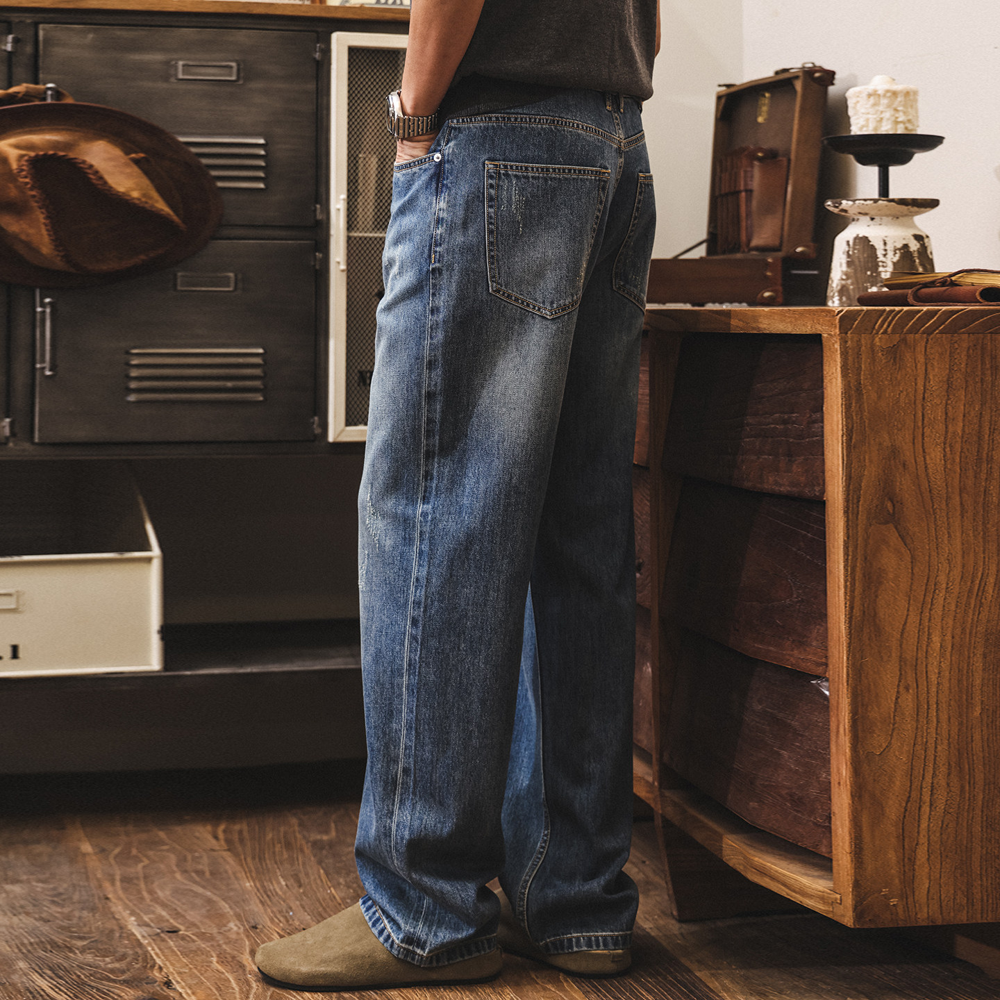 萊賽爾春季牛仔褲男2026新款美式復古潮牌寬鬆直筒水洗男士休閒褲