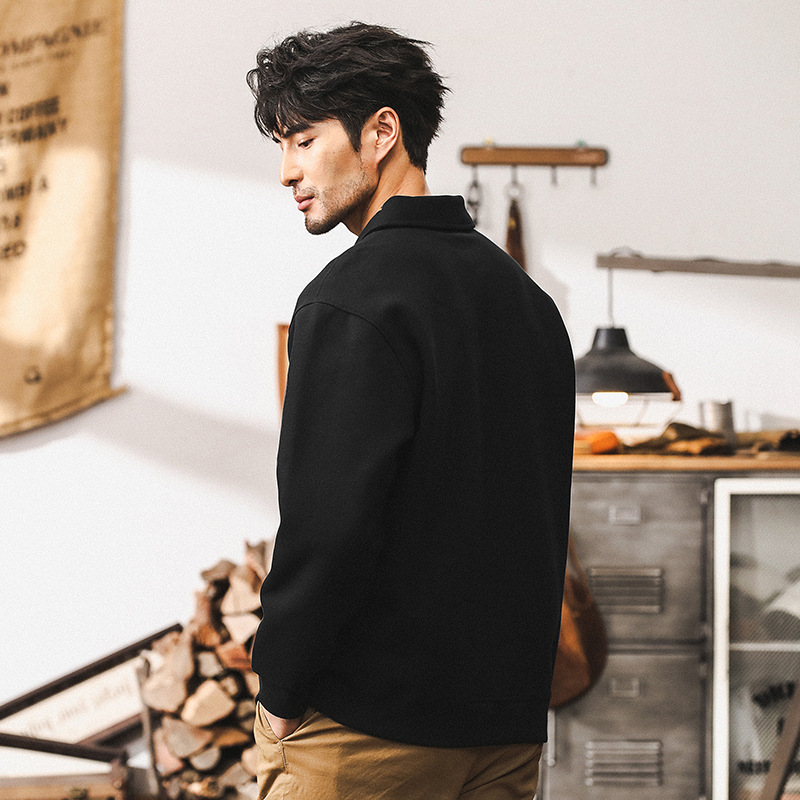 美式重磅380g復古長袖polo衫男秋季寬鬆2024新款珠地棉休閒衛衣男