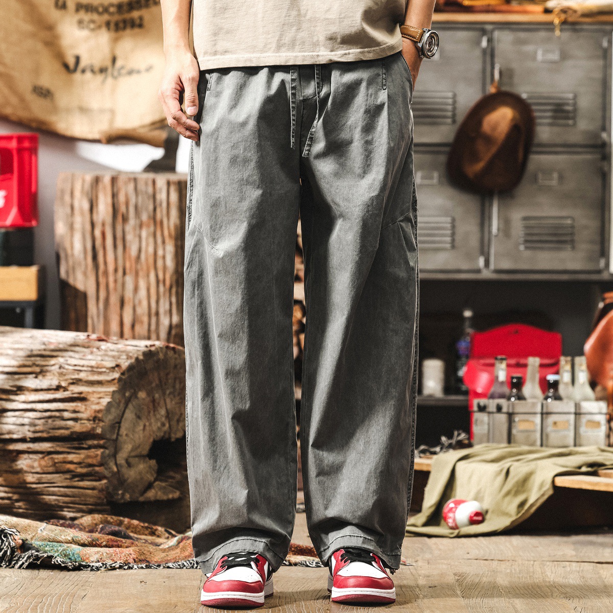 美式復古工裝褲男2025新款夏季薄款直筒休閒褲子寬鬆闊腿男士長褲