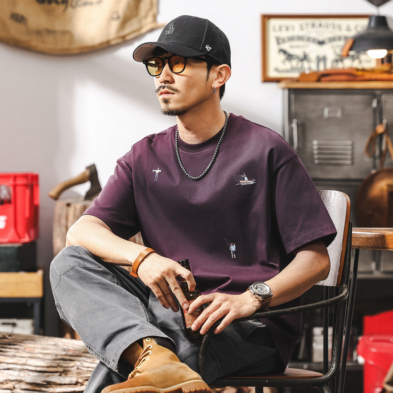 【7A抗菌防蟎涼感】新疆長絨棉短袖T恤男夏季2025新款刺繡上衣男