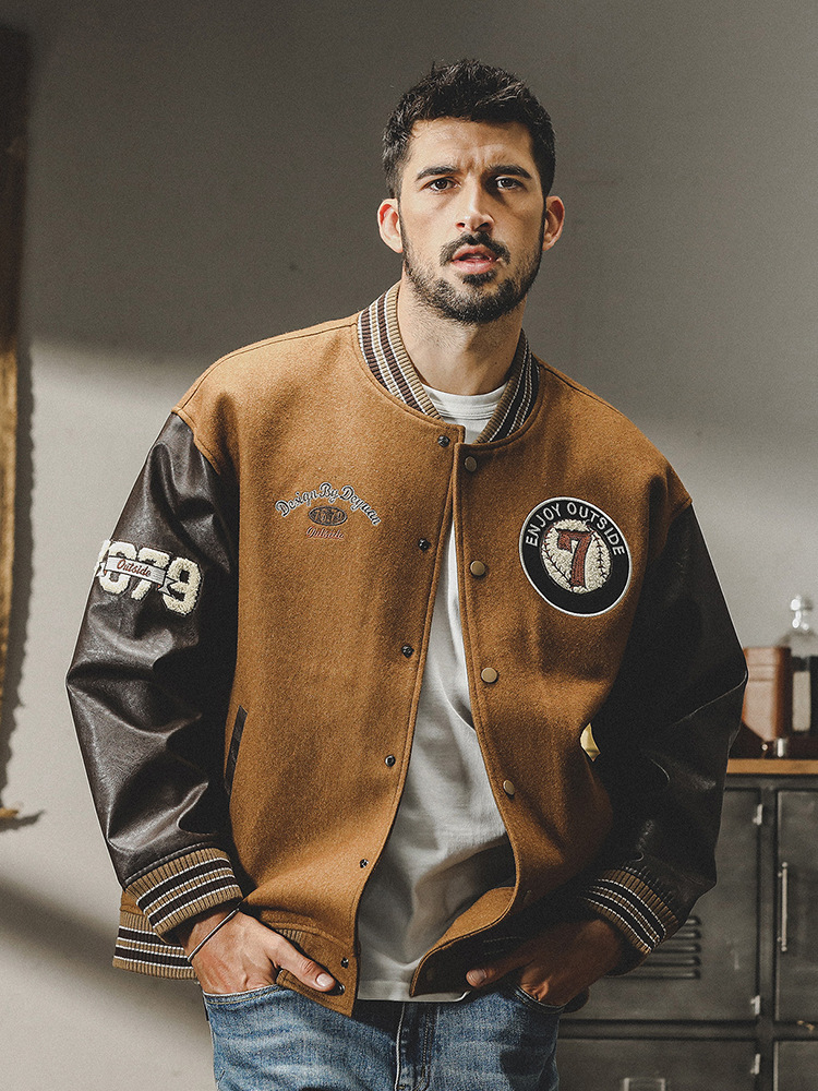 冬季720g重磅羊毛呢外套男美式復古棒球服寬鬆潮牌教練夾克秋冬款