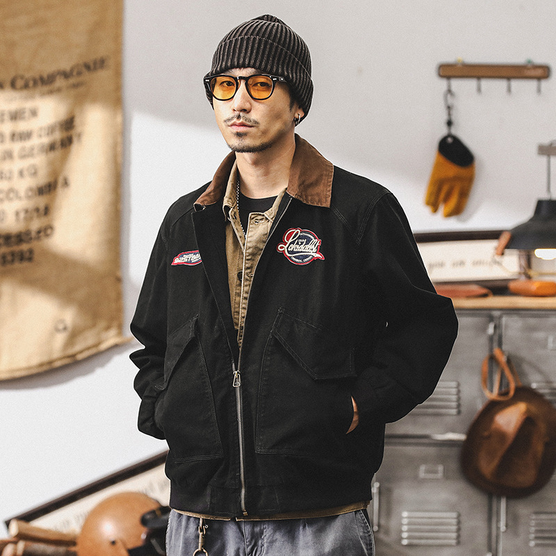 美式經典復古底特律工裝外套男春秋款潮牌寬鬆休閒痞帥飛行員夾克