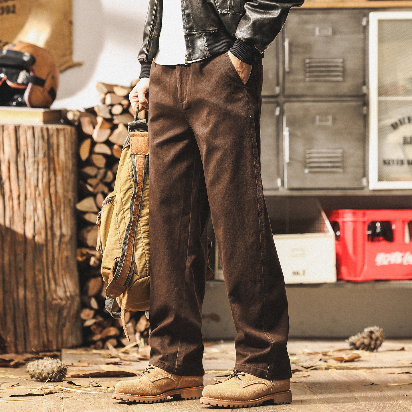 美式復古工裝褲子男秋季2025新款潮牌美拉德咖色寬鬆直筒休閒長褲