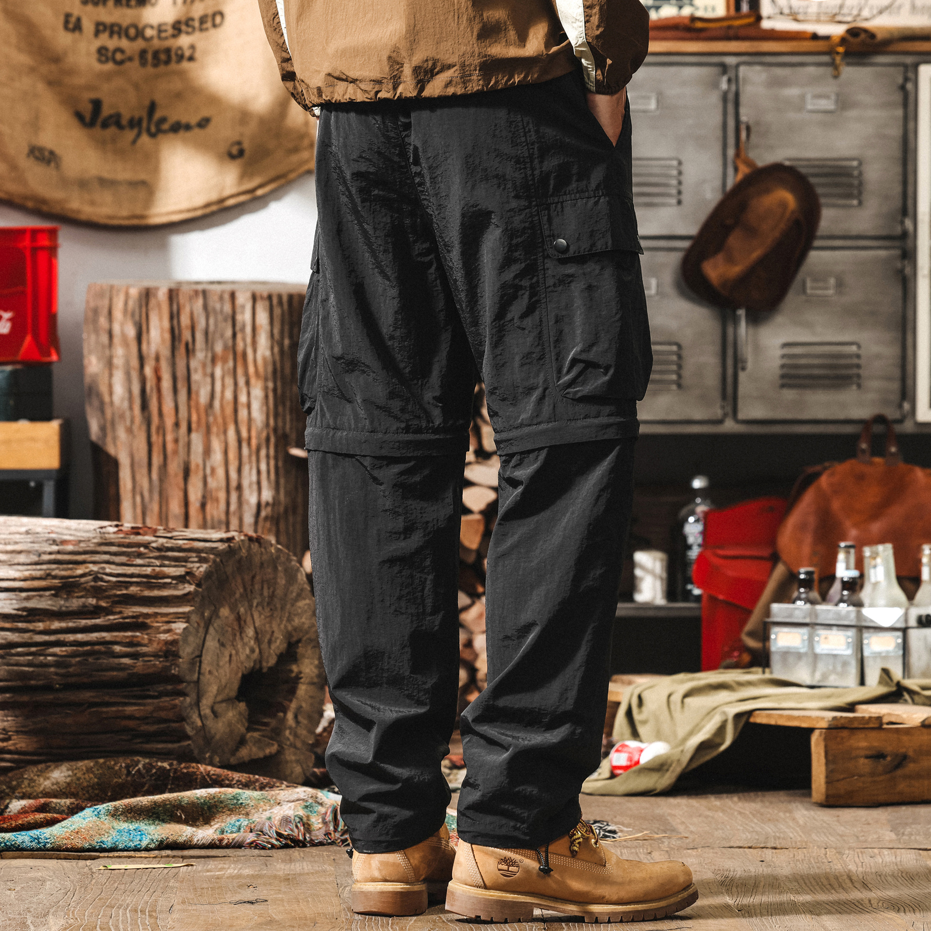 拼接可拆卸褲子男2025新款夏季薄款工裝褲美式寬鬆直筒男士休閒褲