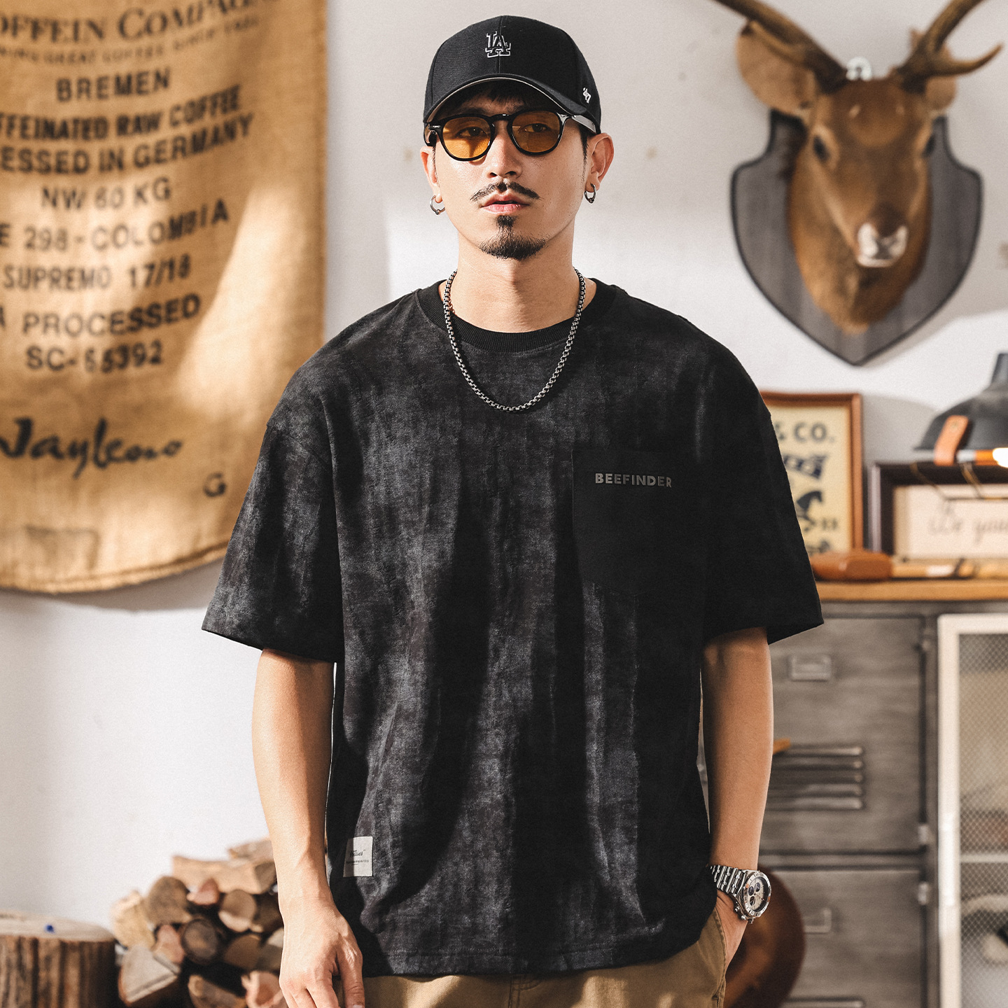 夏季新款T恤男夏季男士短袖2025寬鬆大碼輕奢提花美式休閒體恤潮T