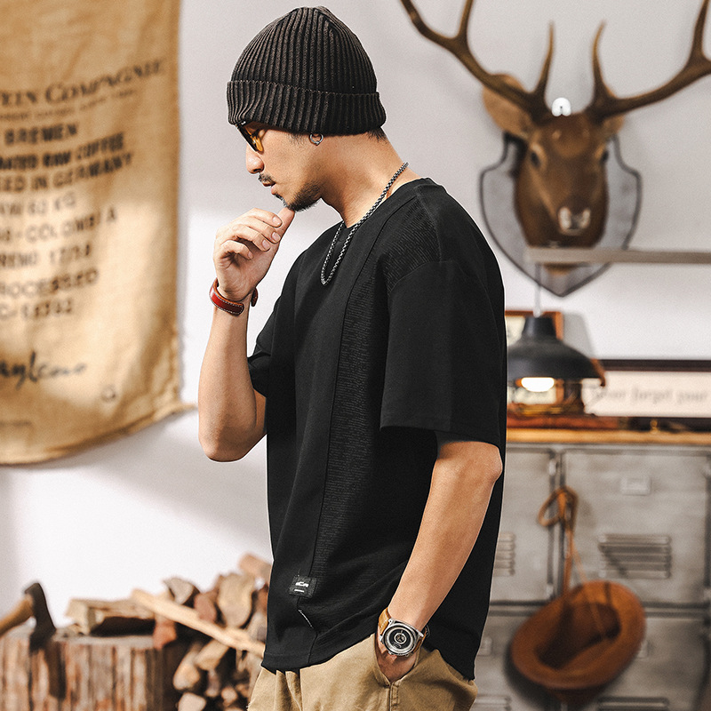 提花雲梯棉涼感T恤男短袖夏季2025新款美式復古潮牌簡約寬鬆上衣