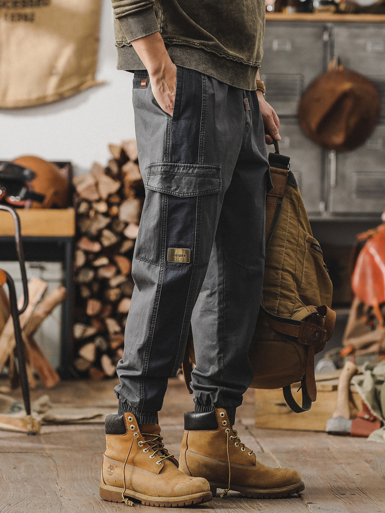 春季新款工裝褲子男寬鬆直筒男士休閒褲痞帥男褲子潮牌束腳哈倫褲